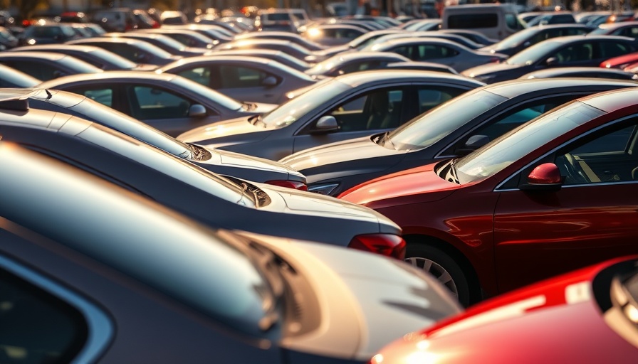 Parked sedans in a lot, highlighting used vehicle values jump 4% YoY.