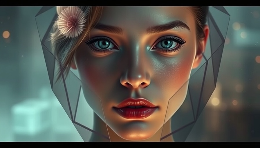 Abstract digital art of face with geometric shapes, Quantum AI Music Creation.