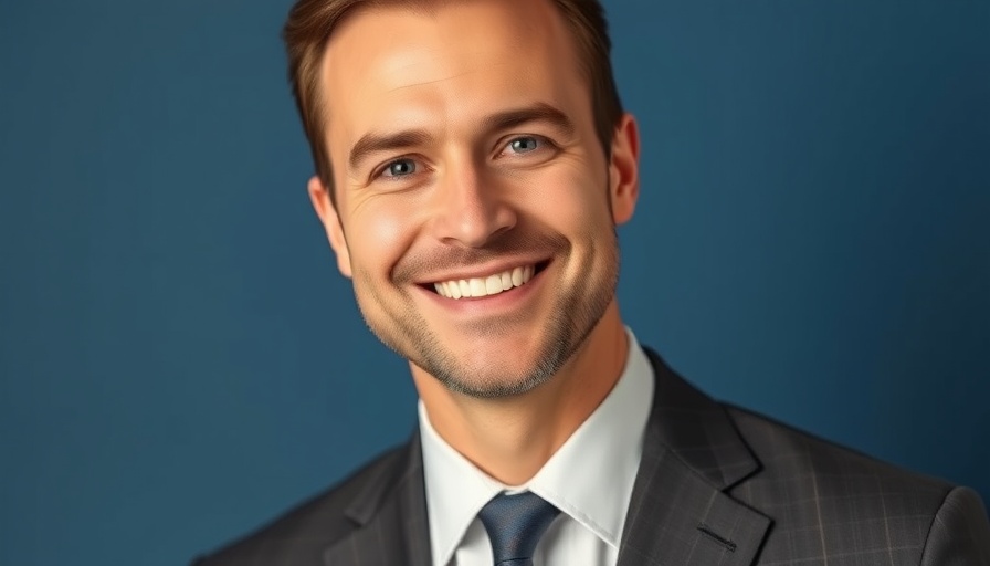 Jim De La Vega Retirement: smiling man in formal portrait against blue backdrop.