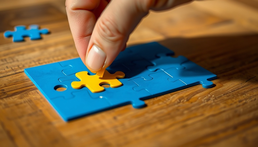 Final puzzle piece being placed into blue jigsaw, AI for Healthcare Compliance and Credentialing concept.