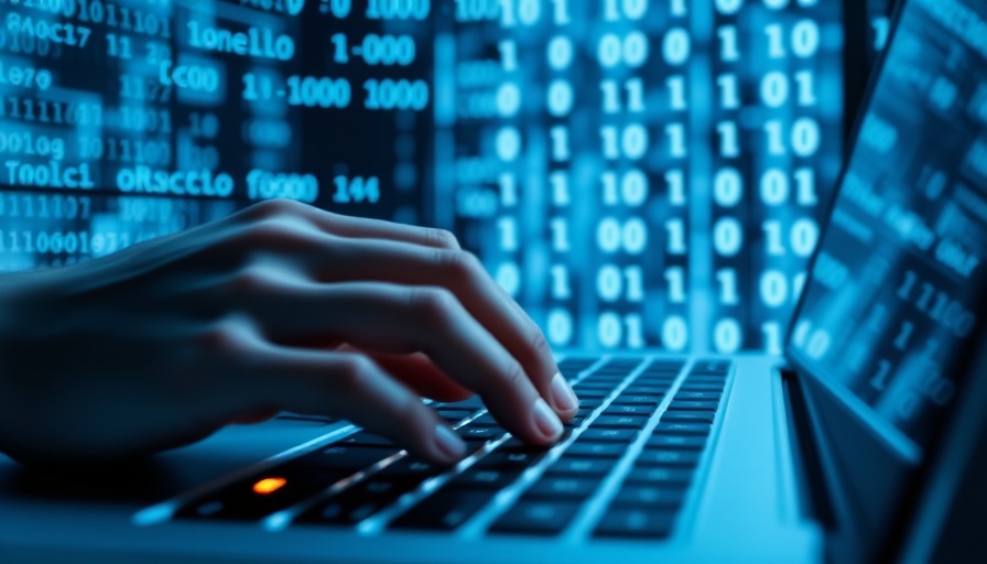 Binary code overlay on hands typing, symbolizing CodeAnt AI for code review.
