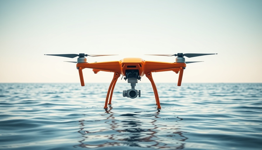 Orange autonomous sea drone in Denmark waters under clear blue sky.