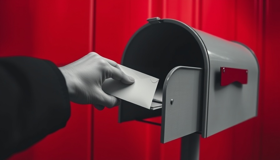 Dynamic hand delivering letters with a red background, Broadcom Cease-and-Desist VMware License theme.
