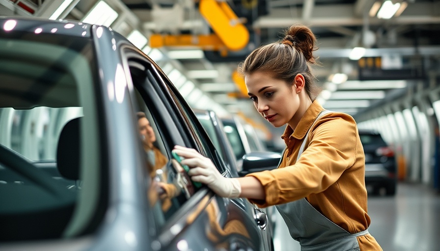 US-UK trade updates automotive industry: worker polishing car in factory.