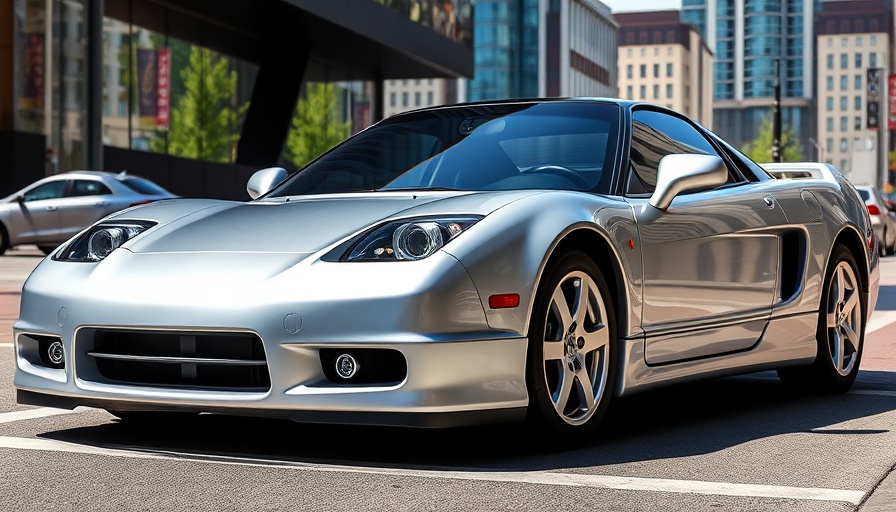Sleek 2005 Acura NSX-T at auction, urban backdrop.