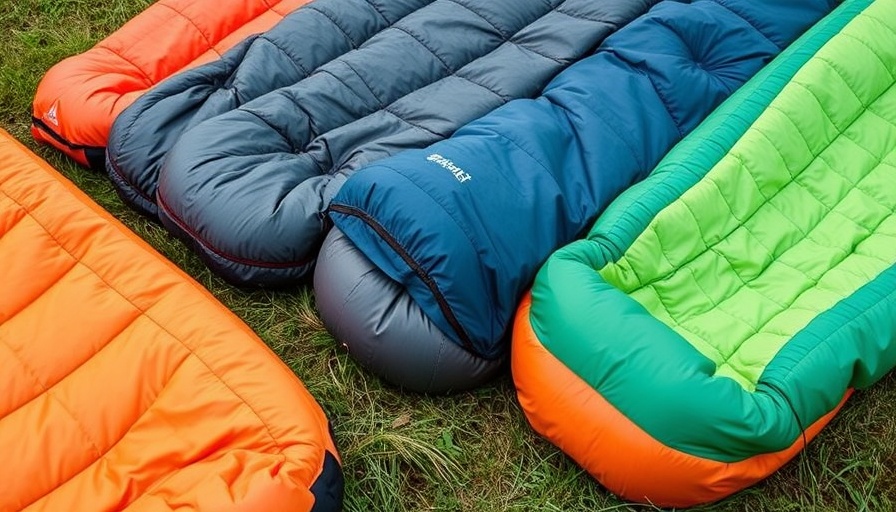 Colorful backpacking sleeping pads on grassy background.
