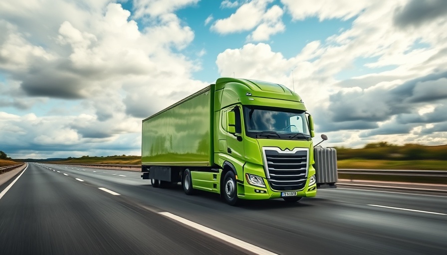 Lime green truck driving down highway, related to used car financing rates.