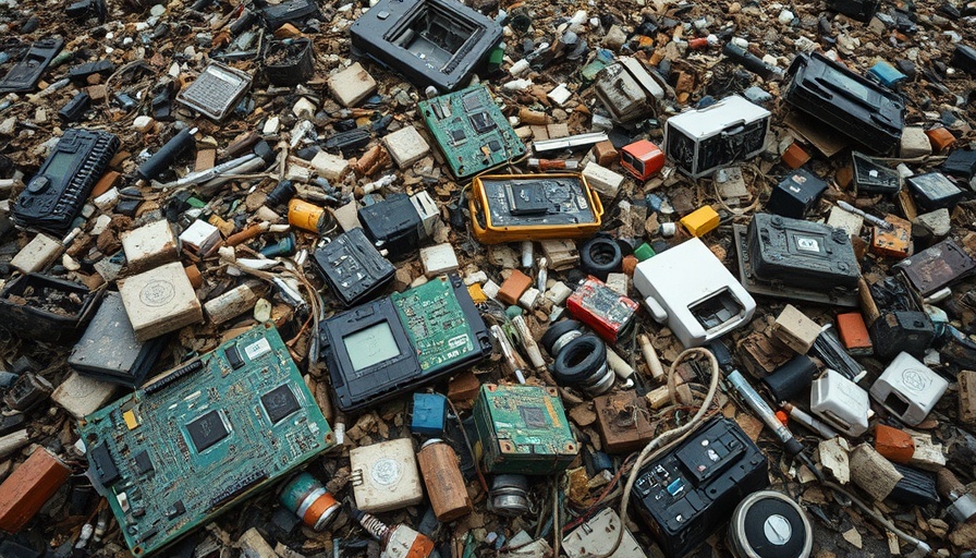 Worn electronic waste components scattered in a landfill.