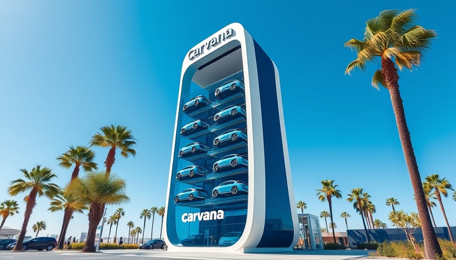 Carvana Q1 results: glass car vending machine under blue sky