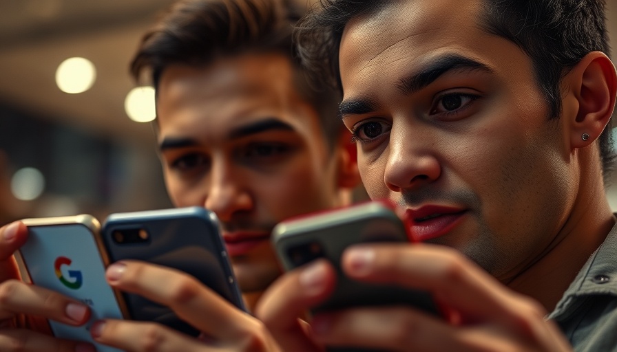 People using phones with Google logos, highlighting security.