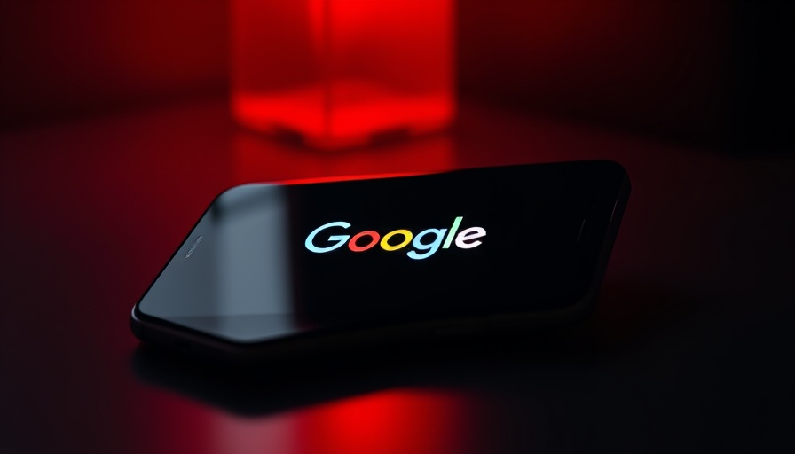 Vibrant Google logo on smartphone in red-lit room.