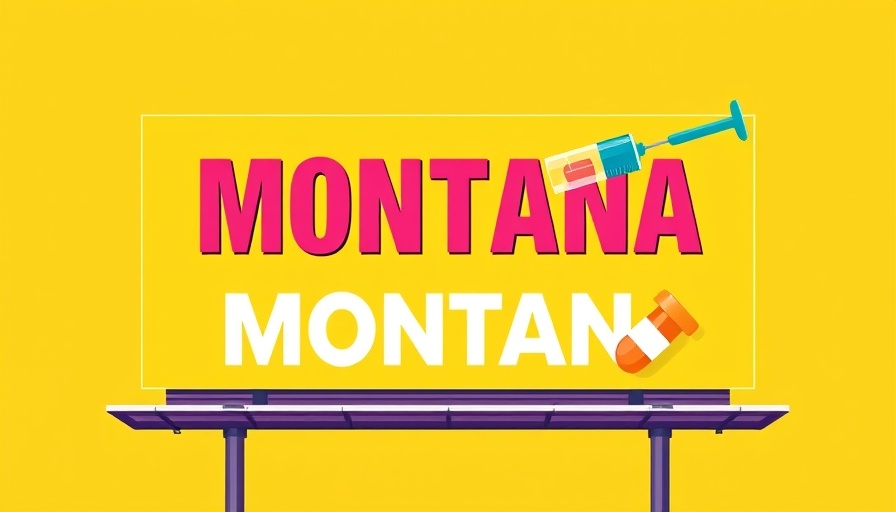 Illustration of Montana welcome sign with medical themes.