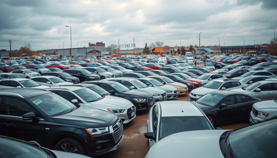 Outdoor lot filled with used vehicles, highlighting price increase trend.