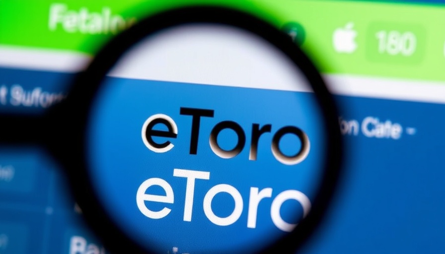 eToro logo magnified on screen, highlighting IPO success.