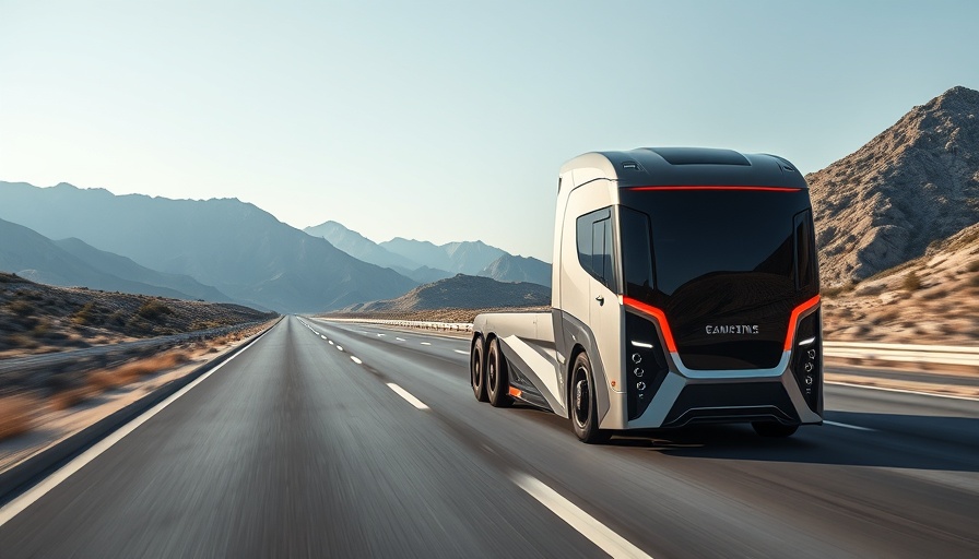 Futuristic semi-autonomous truck on highway landscape