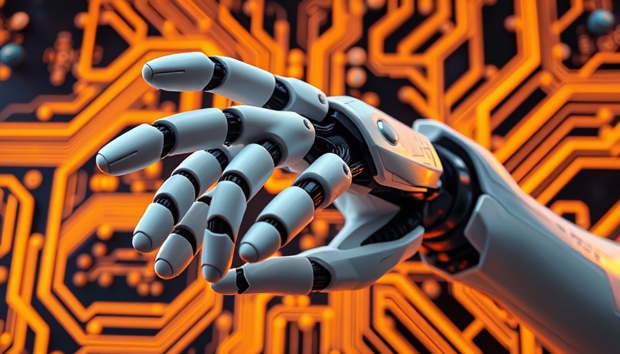 Futuristic robotic hand with circuit backdrop for scalable supervision solution.