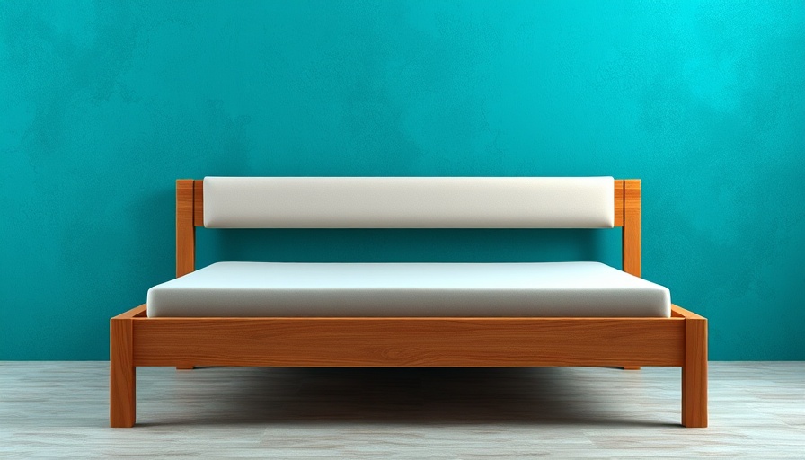 Modern bed frame design against teal texture, Best Bed Frames 2025.