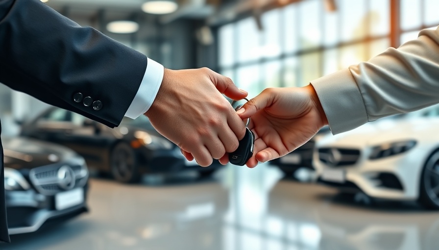 Modern dealership interaction with car key exchange, transforming car sales