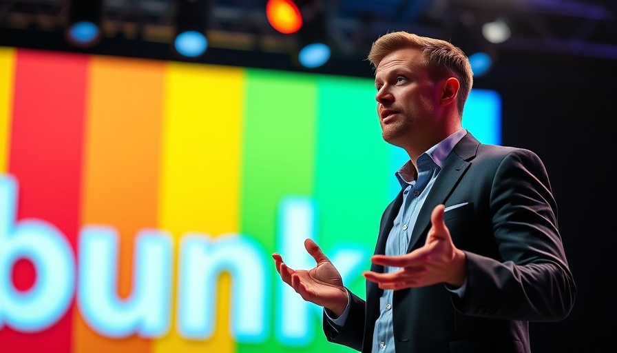 Dutch entrepreneurs leaving, man presenting on colorful stage.