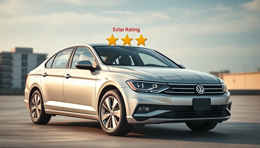 Volkswagen Jetta with five-star rating in urban scene.