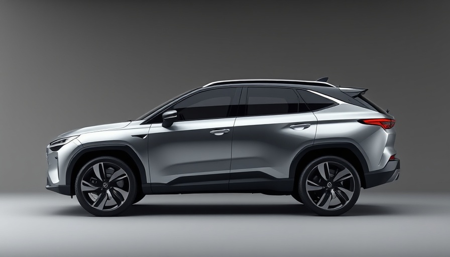 Futuristic SUV with modern design on gray background.