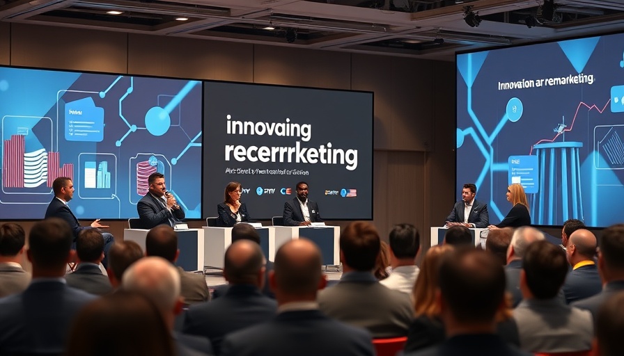Business panel discussing remarketing in the innovation era at conference.