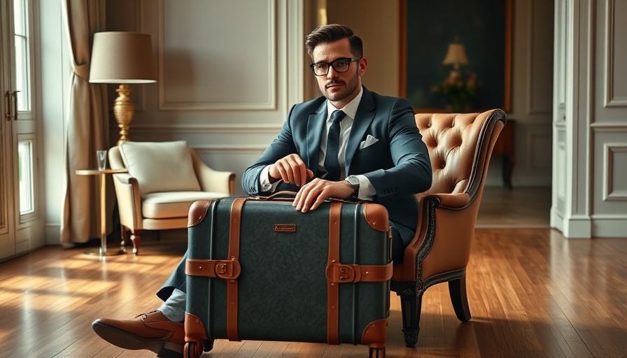 Rimowa Dented Chic: Man with Rimowa suitcase in a stylish room