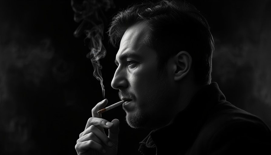 Monochromatic portrait of a man smoking, dramatic mood.