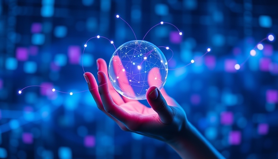 Agentic AI in Workflow Orchestration concept with digital hand holding AI sphere.