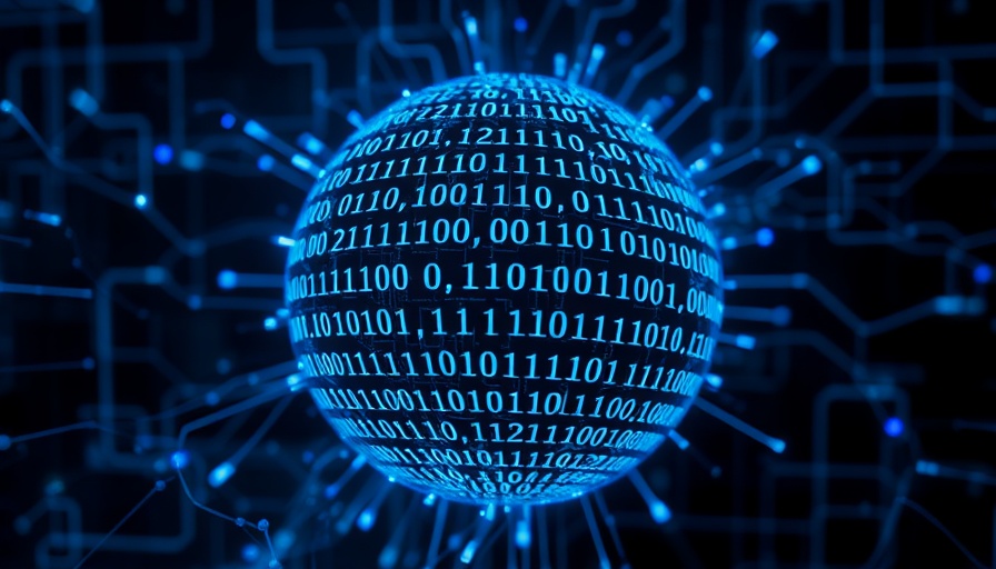 Futuristic digital sphere with binary code reflecting AI data processing.