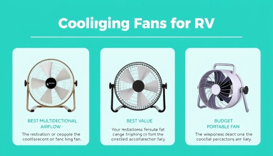 Top 3 cooling fans for RVs infographic with categories.