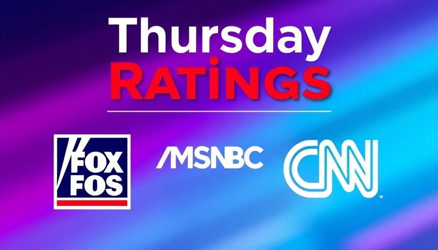 Evening Cable News Ratings graphic with TV network logos and abstract background.