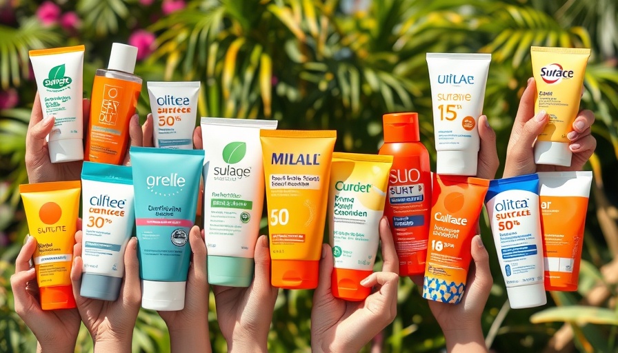 Collage display of best sunscreens 2025 in nature setting.