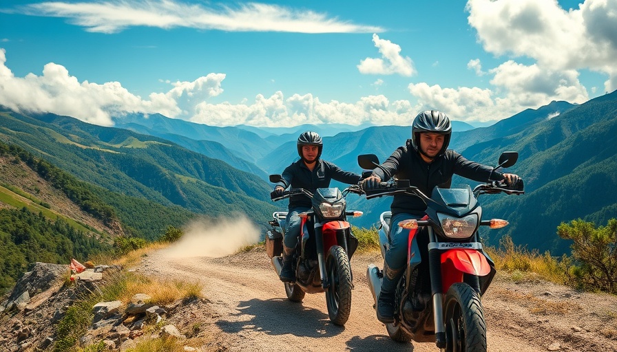 Adventurous motorcyclists on scenic mountain trail, Ewan McGregor Charley Boorman Long Way Home.