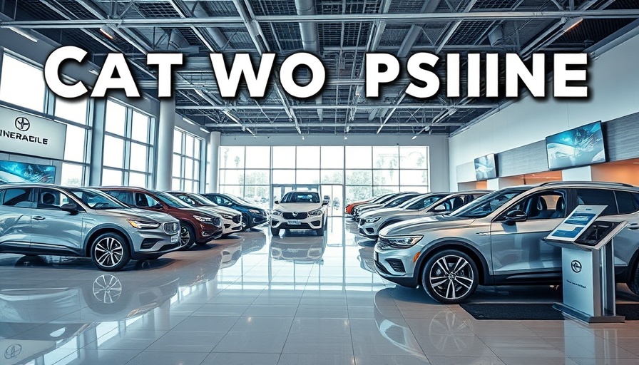 Modern car dealership showroom highlighting used car financing rates.