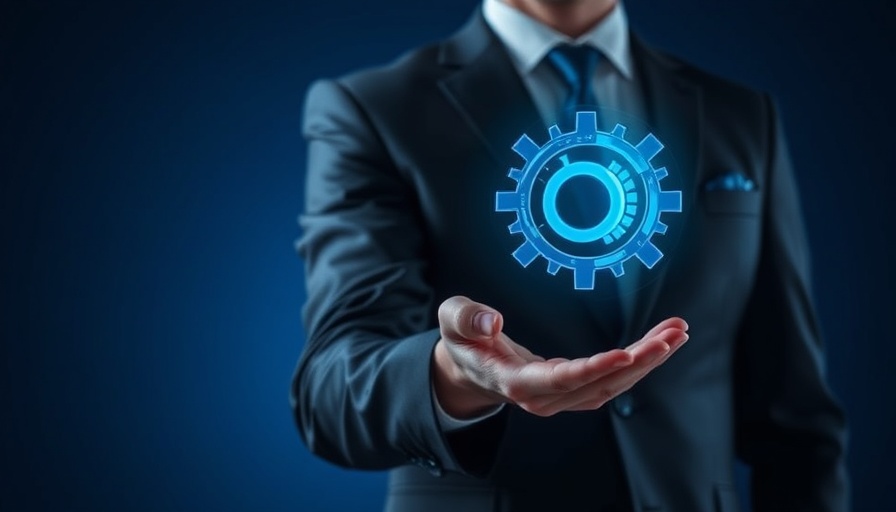 Businessman holding tech gears hologram, intelligent incident response