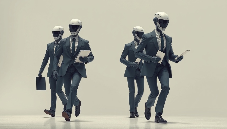Futuristic robotic businessmen representing AI agent development tools.
