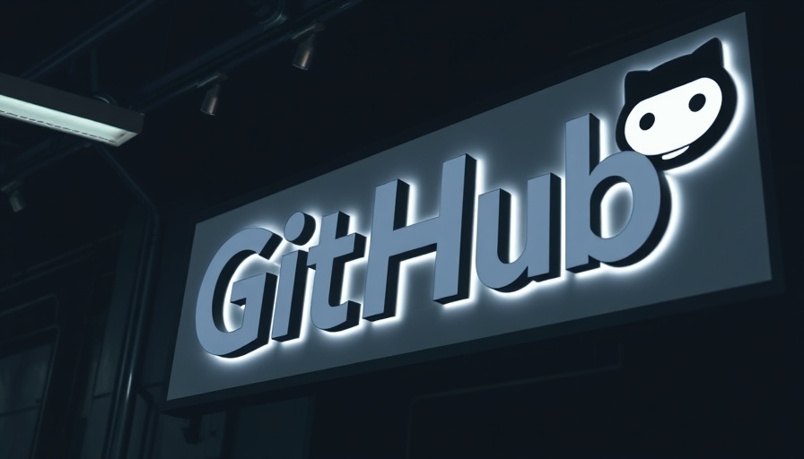 Bold GitHub logo sign, illuminated in a dark environment.