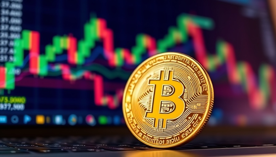 Golden Bitcoin with digital chart background, symbolizing cryptocurrency trends.