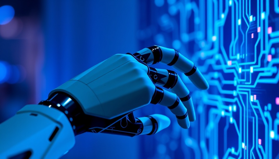 Robotic hand touching digital network for live data integration.