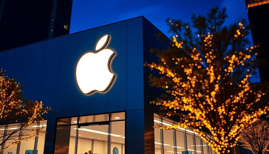Apple store at night with glowing logo and bokeh lights.