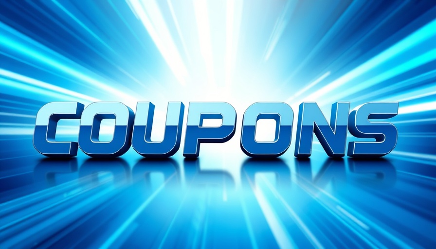 Vibrant 'Coupons' design with abstract blue background