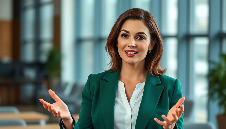 Woman CEO in green blazer discussing leadership traits.