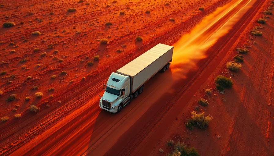 Freight truck on red dirt road at sunset, logistics leadership.