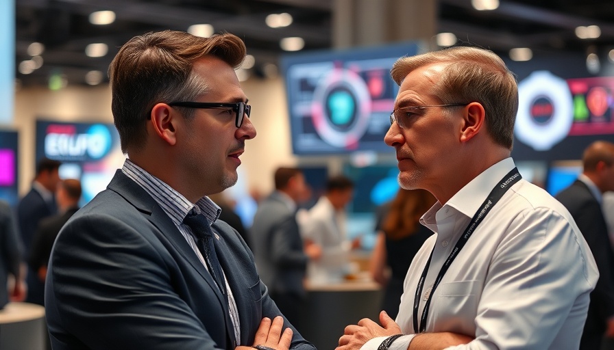 Professionals discussing Dell Microsoft AI Integration at tech event, engaging in conversation.