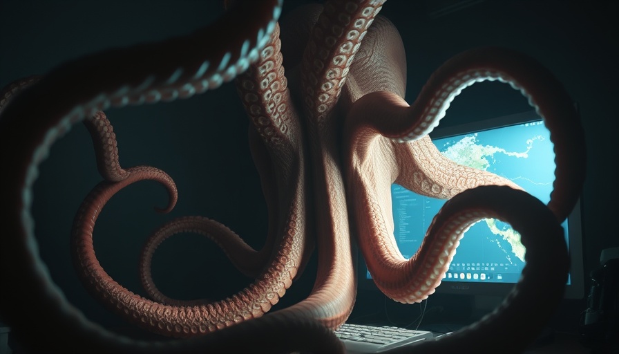 Massive tentacles emerging from a glowing computer screen symbolizing Google's Jules AI agent.
