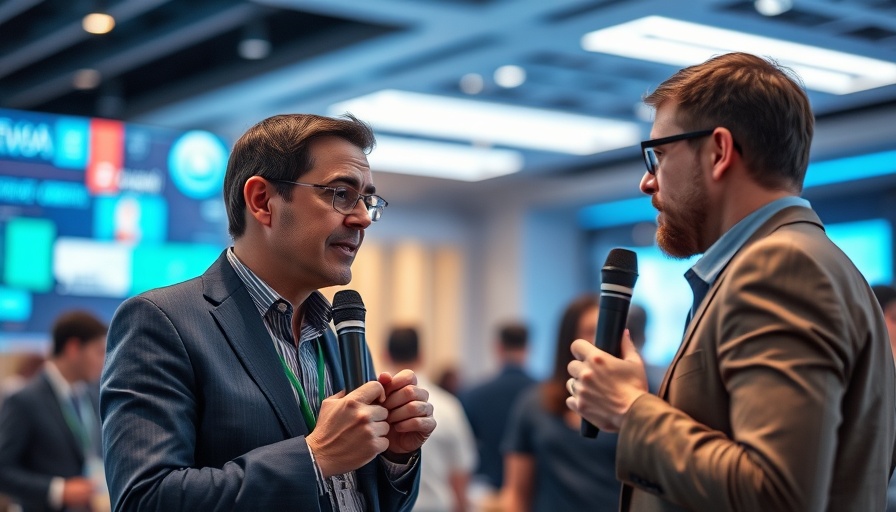 Professionals discussing agentic workflows for scalable AI at a tech conference.