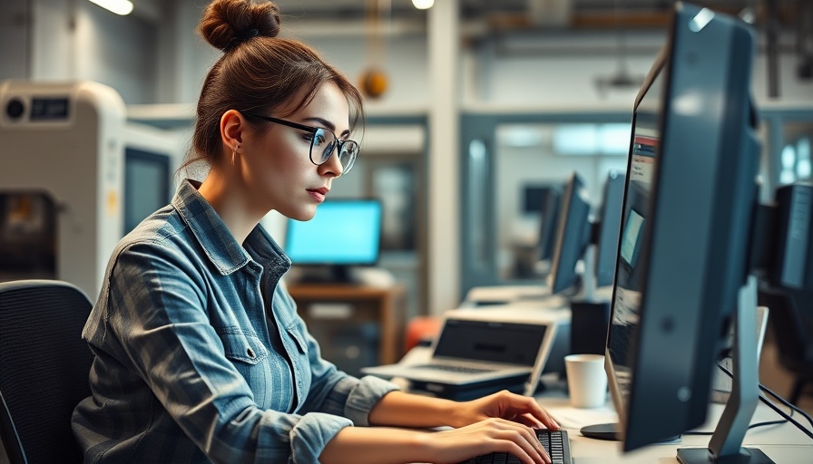Engineer reviewing CAD design in tech office, Autodesk shares rise context.