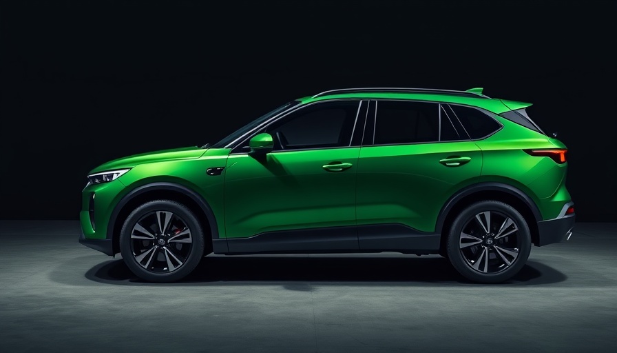 Sleek green Xiaomi YU7 luxury SUV in studio setting.