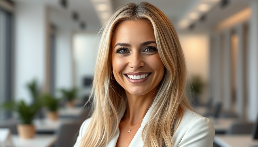 Confident mature woman smiling in professional setting, highlighting normative infrastructure for AI alignment.